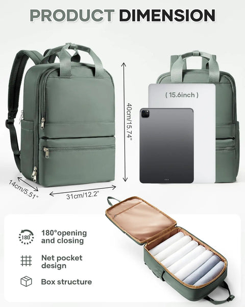 Lightweight Travel Backpack For Personal Item Under Seat Fits Frontier Size 15.74 x 12.2 x 5.51 Inches, showing open compartments