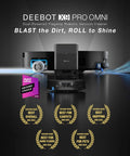 Deebot X9 Pro Omni Robot Vacuum And Mop With Beastly 16,600 Pa Suction for Deep Carpet Cleaning, front view with awards.