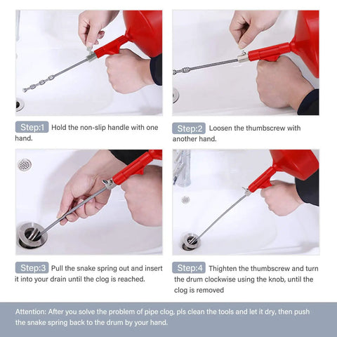 Step-by-step guide using 35 Ft Drain Cleaner Drum Auger Clog Remover For Kitchen Sink And Bathtub Drains Heavy Duty Unblocker.