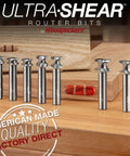 Top Shelf Half Round Router Bit Set Including 8 10 12 14 Mm Metric Heads And 1/2 Inch Shank With Two Flute Solid Carbide Construction For Killer Custom Loose Tenons Compatible With Festool Df700 Made In Usa showing multiple router bits on wood.