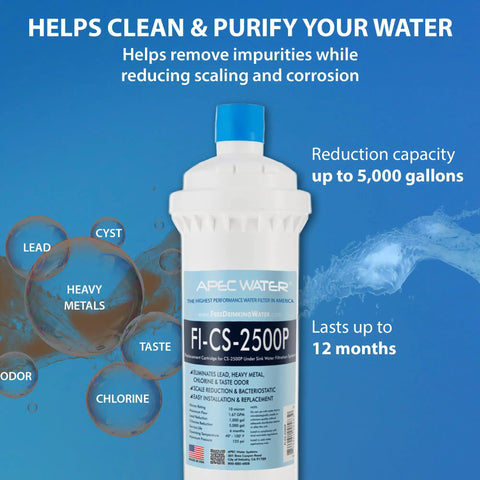 FI-CS-2500P Replacement Filter For CS-2500P Water Filtration System with impurity reduction features displayed