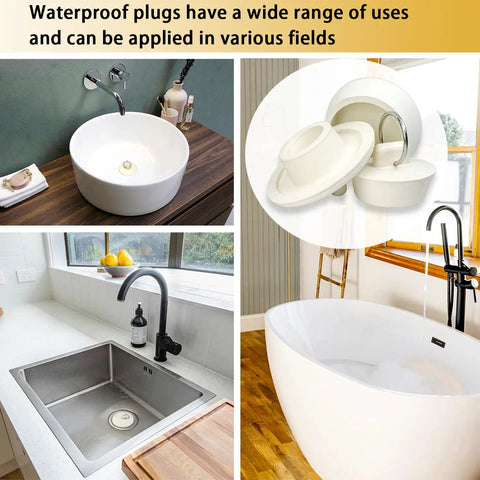 Image showing Six Slick Rubber Sink Drain Plug With Quick Pull Grip Ring Brings Six Breezy Universal Sizes To Fit Kitchen Bathroom Bathtub.