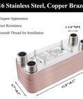 Rock Solid Brazed Plate Heat Exchanger 5X12 Inch 100 Plates Copper And 316L Stainless Steel with installation threads.