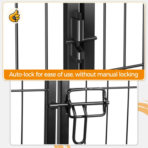 Close-up of auto-lock feature on 32 Inch 32 Panels Outdoor Dog Playpen Built Tough Heavy Duty Metal Pet Fence for safety