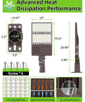 Dimensions and materials of 240W LED Parking Lot Light With Photocell, 36000LM Shoebox Flood Light for Dusk To Dawn