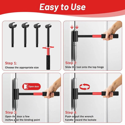 4 In 1 Door Hinge Adjustment Tool Set With Replaceable Heads For 14mm To 25mm Hinges instructions in use, showing alignment process.
