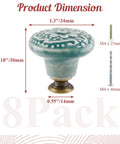 8-Piece Green Ceramic Knobs Set For Vintage Kitchen Cabinets And Dressers with size, mounting screws shown