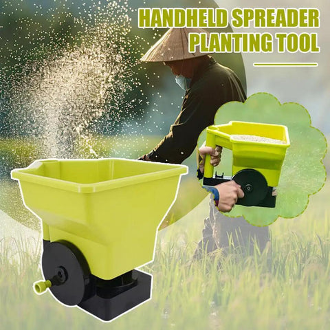 Handheld Grass Seed Spreader For Lawns And Gardens Yellow with Ergonomic Grip and Adjustable Dial for Precise Planting