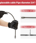 Pro Level Cordless Drain Auger 25 Ft Heavy Duty Plumbing Snake showing replaceable cable for 3/4" to 2" pipes in use.