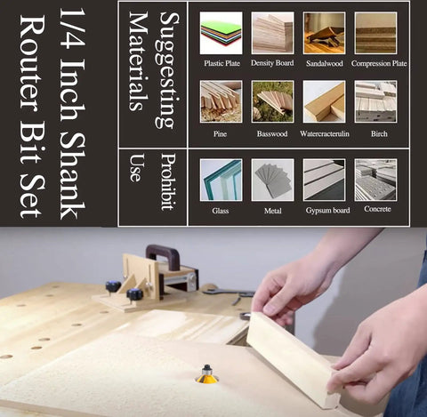 Using the Roundover Router Bit Set With 1 Quarter Inch Shank 15 Piece Carbide Bits for woodworking on a wooden board.