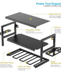 Exploded diagram of Heavy Duty 3 Layer Power Tool Organizer Wall Mount Rack For Cordless Drills And Tools 2 Pack