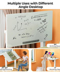 Liftsync 35 Inch Glass Standing Drafting Table With 90 Degree Tilt Adjustable Height For Art Painting And Drawing Foldable Workstation Desk Space Saving Design used as a writing board.