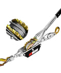 2 Ton 4480 Lbs Come Along Winch With 7 Foot Steel Cable Dual Gear Ratchet Power Puller featuring dual hooks and close-up of steel cable