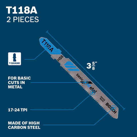 10 Piece T Shank Jig Saw Blade Set For Wood And Metal Includes T118A Metal Blade shown with specs
