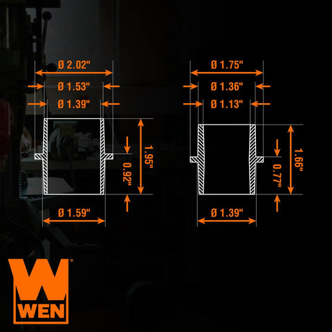 Diagram of 5 Step Modular Dust Hose Reducer And Adapter Set For Four Inch To One And A Quarter Inch Hoses dimensions.
