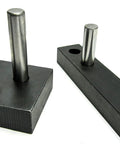 Heavy Duty Manual Rod Bender For 3/8 Inch Rods Or 1/4 Flat Steel, Bench Vise Mount, shown with dual steel bars for bending