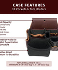 Stronghold Tool Case With 18 Pockets And Tool Holders Durable Leather Lined Interior Compact Upright Organizer features