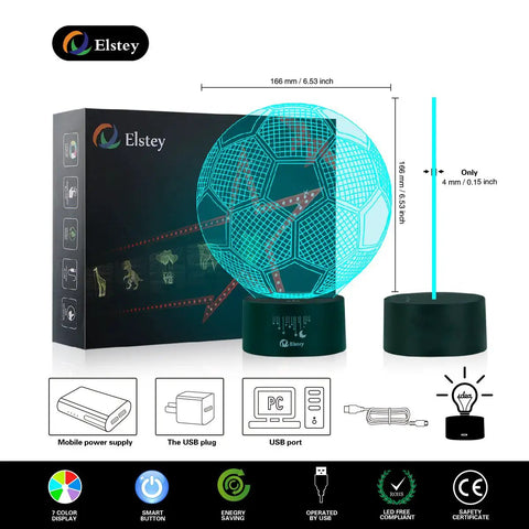 3D Soccer Night Light With Touch Control, 7 Color Changing LED Illusion Lamp, acrylic panel, ABS base, USB powered