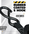 Heavy Duty Retractable Ratchet Straps 4 Pack With Soft Loops And Storage Bag Self Retracting Tie Down Straps For Motorcycle Truck Trailer Or Cargo Van 1200 Pound Break Strength 1 Inch By 10 Feet, black S hook with secure lock and reinforced stitching.
