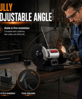 Battle Ready Adjustable Bench Grinder Shield Built For Tight Clearance Fits That Block Hot Sparks And Flying Slag While Keeping Your Eyes Protected Through Demanding Machine Operations And Weekend Builds, showing adjustable clear acrylic shield in use.