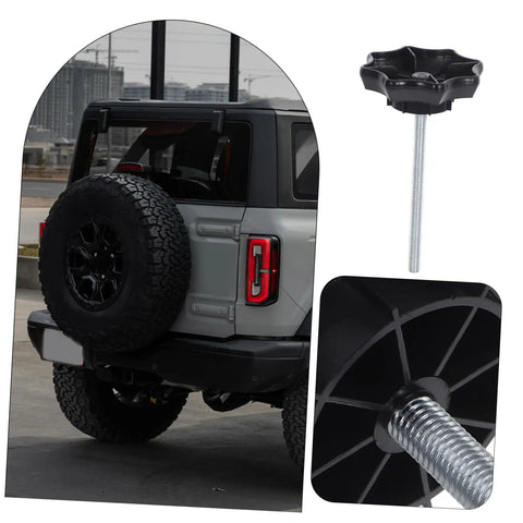 Car with mounted spare tire and Spare Tire Hold-Down Bolt Kit For Cars - Universal Fit Wheel Clamp And Mounting Hardware For Secure, Quick Spare Tire Installation And Replacement On Most Vehicle Models