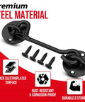 Heavy Duty 6 Inch Cabin Hook And Eye Latch With Safety Buckle, Black Privacy Latch For Barn Doors, Bedroom, Sliding Doors, Gates
