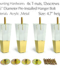 Clear Acrylic Furniture Legs Replacement Set Of 4 For Sofas Cabinets And More Modern Square Style With Gold Accent 4.7 Inch