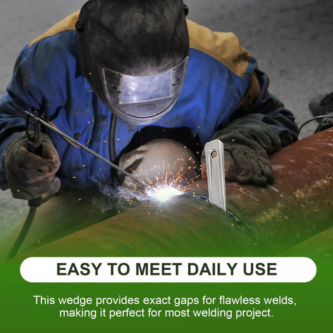 Worker using Heavy Duty Steel Welding Wedge For Pipe Fitting 5 Inch Beefy Wedge for precise leveling in welding setup.