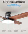 44 Inch Low Profile Ceiling Fan With Led Light And Remote Six Speed Reversible Timer Whisper Quiet Bedroom Flush Mount Lighting Fixture showing integrated light kit and pre-wired fan setup.