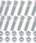 12 Piece Trailer Wheel Studs With Nuts For 2000-3500 Lb Axles, 1/2-20 UNF Thread, 0.54 Inch Spline, 0.69 Inch Head, 2.2 Inch Length