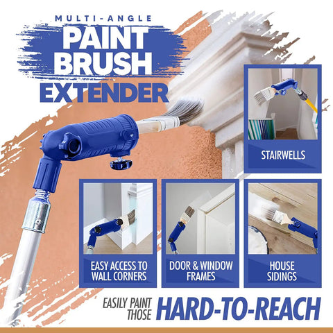 Multi-Angle Paint Brush Extender With Rotating Head Extension Pole Attachment in use for painting hard-to-reach areas.