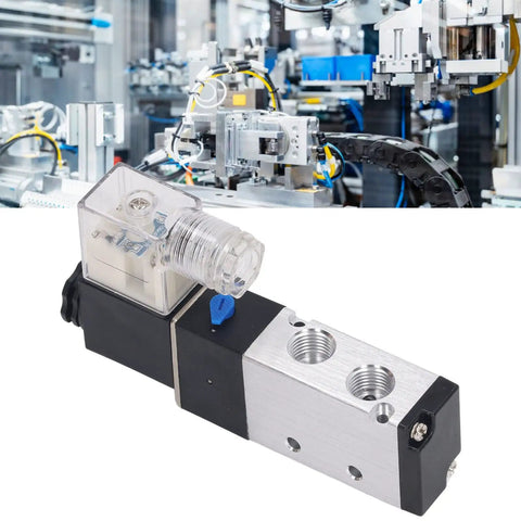 Internally Piloted 5 Way 2 Position Pneumatic Solenoid Valve, DC 12V Control For Reversing Air Flow In Industrial Automation
