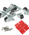 Mini Nylon Caster Wheels 0.5 Inch Low Profile Swivel Casters Set Of 8 Non Marks Self Adhesive Plate Caster Wheels for furniture, screws visible