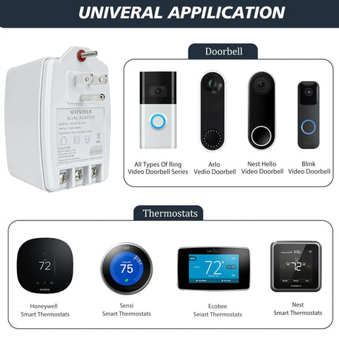 24 Volt AC Plug In Doorbell Transformer for Ring Doorbells and Compatible with Nest Ecobee Sensi and Honeywell Thermostats