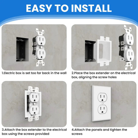 Installation steps for 8 Pack 1-Gang Electrical Box Extenders With 16 Screws, Durable Plastic Outlet Box Extension Kit, White