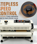 Top Shelf Portable Bag Sealer Machine For Food And Tea Packing With No Sweat Temperature Controls and Slick Desktop Setup for Quick Kitchen Refreshes showing speed control dial and buttons.