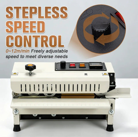 Top Shelf Portable Bag Sealer Machine For Food And Tea Packing With No Sweat Temperature Controls and Slick Desktop Setup for Quick Kitchen Refreshes showing speed control dial and buttons.