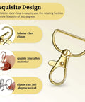 25 Heavy Duty Metal Swivel Clasp Hooks And One Inch D Ring Keychain Making Kit featuring gold zinc alloy lobster claw clasp with 360-degree swivel.