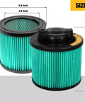 HEPA Vacuum Filter Replacement For 4 To 5 Gallon Shop Vacuums, Fits DXV04T, DXV05P, green pleated filter with dimensions shown