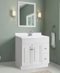 25 Inch Cultured Marble Vanity Top With Integrated Oval Sink And Backsplash White Pre Drilled For Three Faucet Holes Centerset Or Deck Plate Faucet No Fuss Easy Install Durable Water Resistant Bathroom Upgrade in a modern bathroom setting
