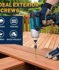 Exterior Deck Screws Set, Eight By One And Five Eighth Inch, Tan Epoxy Coated Wood Screws With T25 Star Bit used on deck