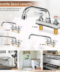 Leak-Free 6-Inch Swivel Bar Sink Faucet With Ceramic Valve Cartridge shown with versatile spout lengths for various utility sinks.