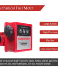 1 Inch Mechanical Fuel Meter For Diesel And Gas Transfer Pumps, Heavy Duty Flow Meter With Big Dial Display, Resettable Three Subtotals Readouts And Six Digit Total, Built For High Viscosity Liquids Like Oil, Lubes And Fuel, red metal body