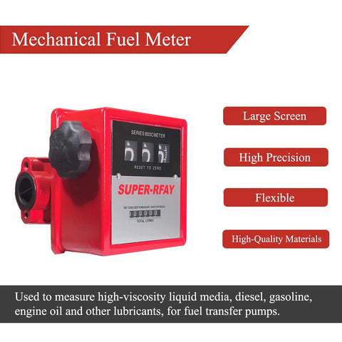 1 Inch Mechanical Fuel Meter For Diesel And Gas Transfer Pumps, Heavy Duty Flow Meter With Big Dial Display, Resettable Three Subtotals Readouts And Six Digit Total, Built For High Viscosity Liquids Like Oil, Lubes And Fuel, red metal body