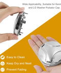 Washer Washplate Cap Pulsator Cap 5006EA3009B Replacement Part Easy Install Protect Clothes From Sticking No Cap Durable Silver Round Washplate Cap For Smooth Efficient Laundry, silver round ABS cap shown front and side