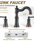 Roman Bathroom Sink Faucet Dope Deck Or Wall Mount With Pop Up Drain Assembly Overflow Deck Plate And Water Supply Lines Included 3 Hole Deck Mount Oil Rubbed Bronze Solid Brass Construction Brushed Finish Sleek Modern Look diagram