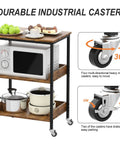 Slick Three Tier Rolling Kitchen Microwave Cart Featuring Rugged Steel Frame For Hella Spacious Storage And Smooth Mobile Coffee Bar Or Living Room Side Table Platform with industrial casters.