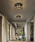 Dope Industrial Semi Flush Mount 3 Light Ceiling Fixture In Black Rustic Metal Farmhouse Chandelier in living room