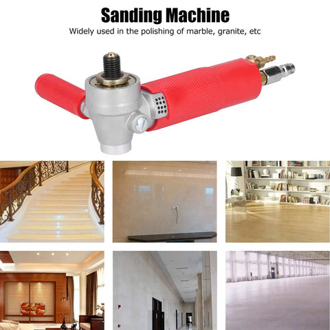 4 Inch Pneumatic Wet Stone Polisher Sander With Water Nozzle And 4300 RPM, 3 Speed Wet Grinding Tool displayed above polished surfaces