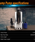 Heavy Duty Submersible Sump Pump With Stainless Steel Build 4000 GPH High Flow 7.2M Hose And 5M UL Wire next to pool